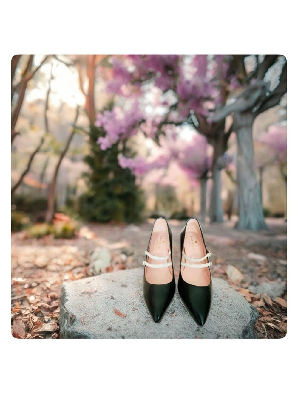 Kate Spade Elpetha Heels Black Cream Double Strap Sparkle Heel - Picture 14 of 16